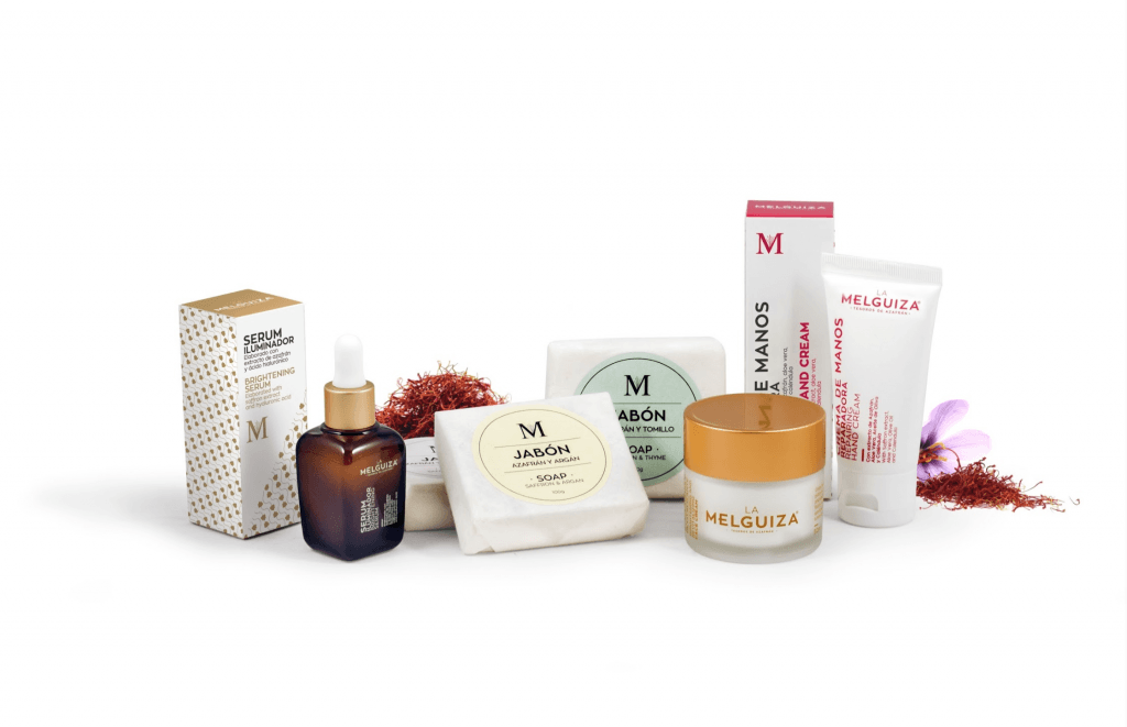 Productos cosméticos de Azafrán La Melguiza, entre los que se encuentra el mejor Serum para tu piel